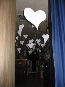 Hearts hanging from the ceiling