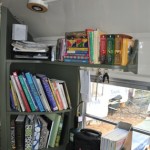 bookshelves, 1984 Bluebird schoolbus